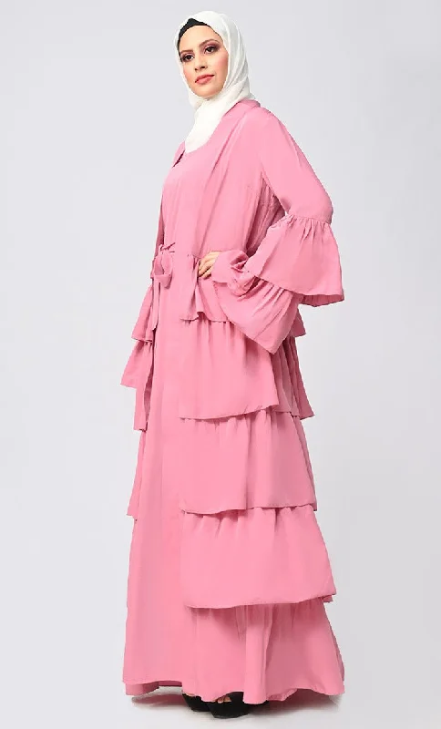 Modest Opulence: Islamic Modest Tiered Abaya Dress With Inner Lining