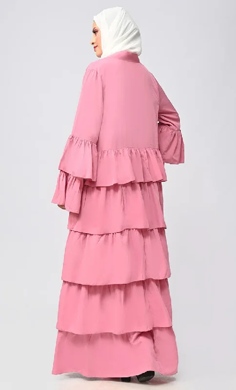 Modest Opulence: Islamic Modest Tiered Abaya Dress With Inner Lining