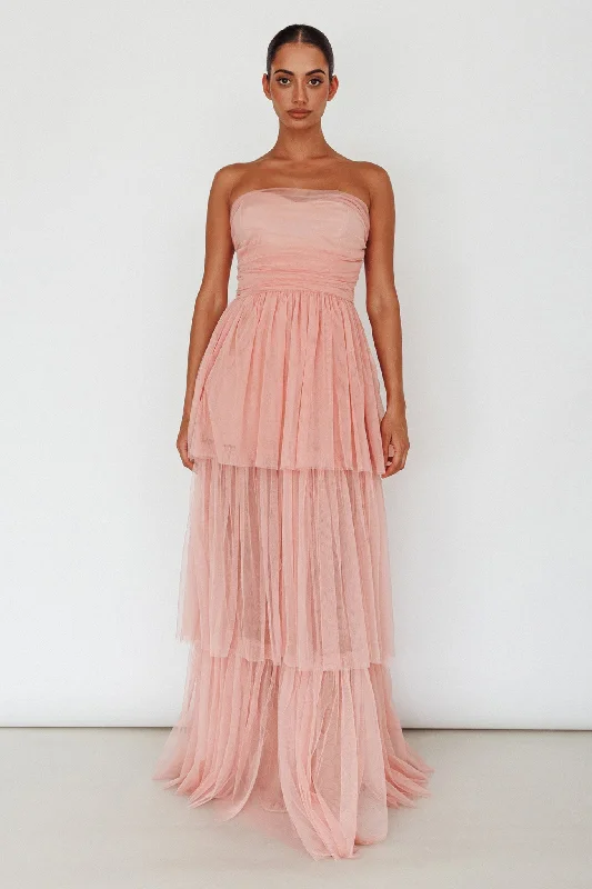 Haeven Tiered Strapless Maxi Dress Blush