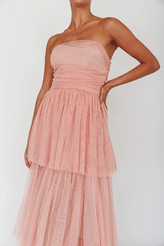 Haeven Tiered Strapless Maxi Dress Blush