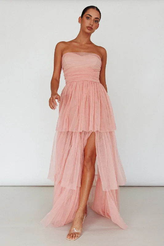 Haeven Tiered Strapless Maxi Dress Blush