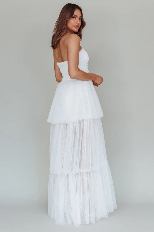 Haeven Tiered Strapless Maxi Dress White