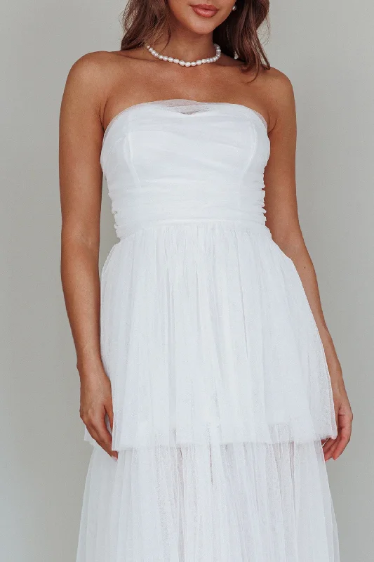 Haeven Tiered Strapless Maxi Dress White