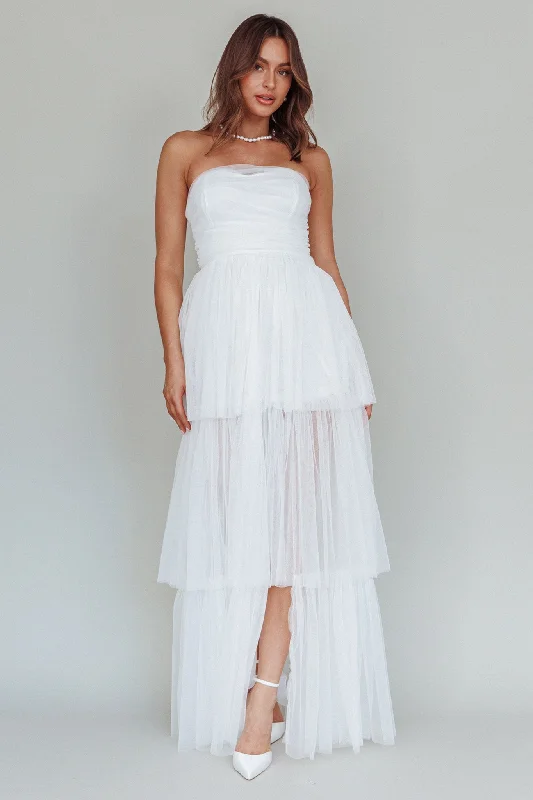 Haeven Tiered Strapless Maxi Dress White