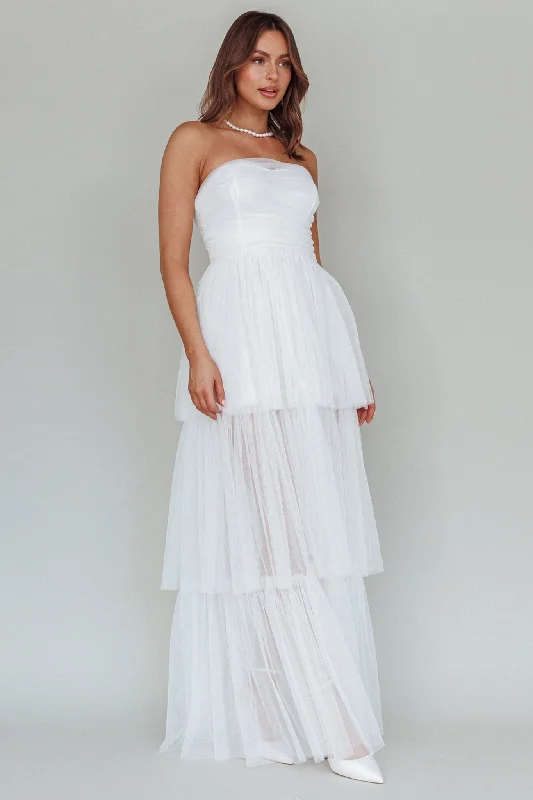 Haeven Tiered Strapless Maxi Dress White