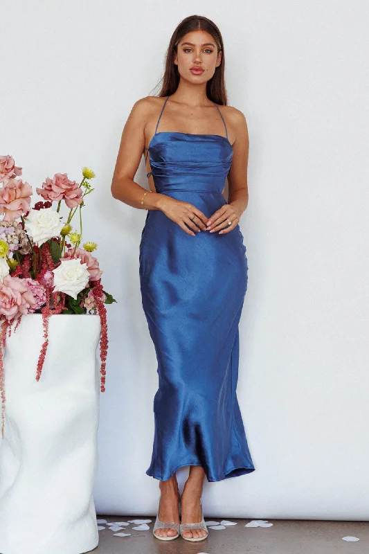 Heaven On Earth Lace-Up Back Maxi Dress Blue