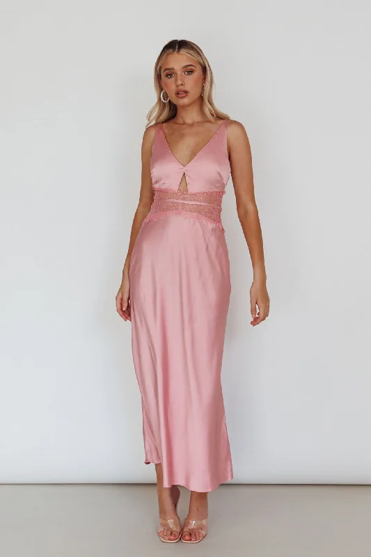 Honeybee Lace Trim Maxi Dress Blush