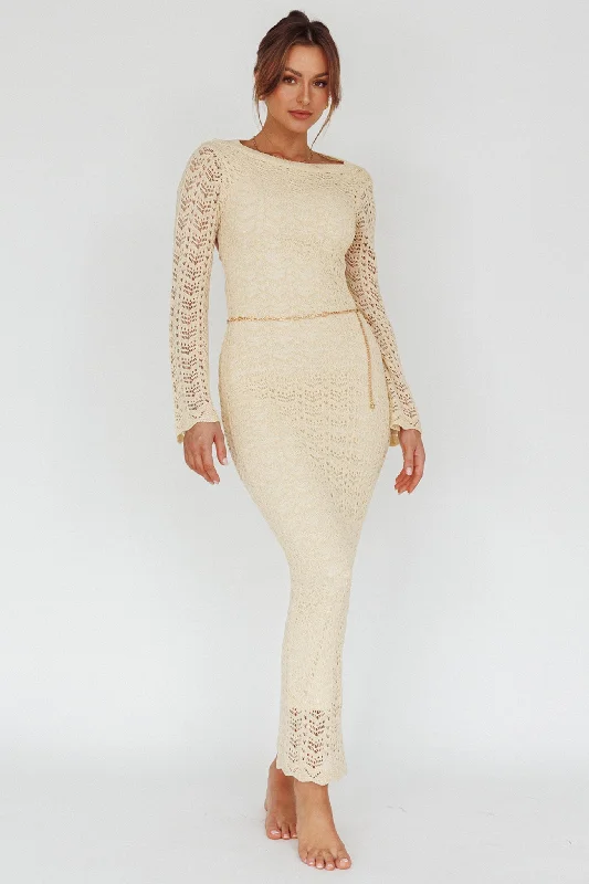 Hyland Open Back Crochet Maxi Dress Oat