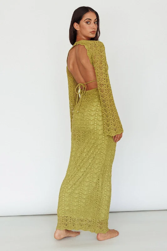 Hyland Open Back Crochet Maxi Dress Olive