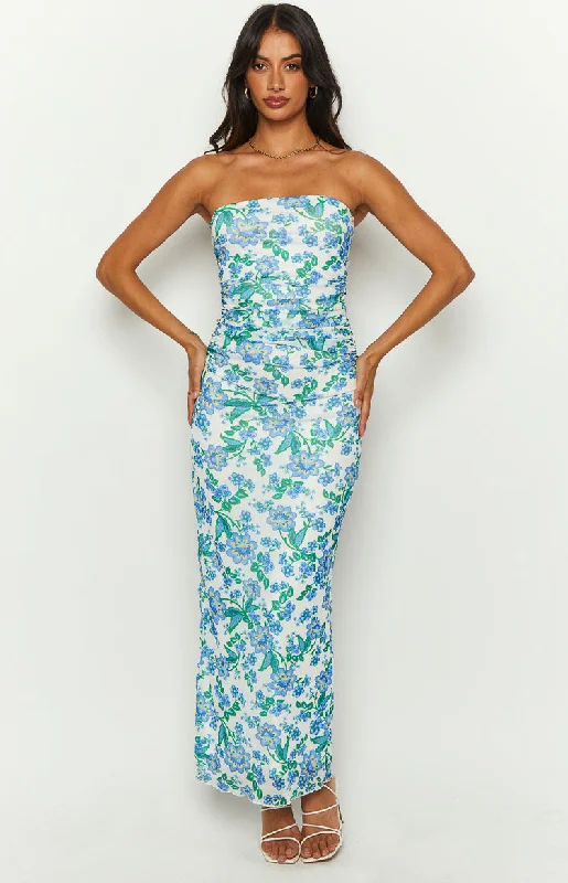 Imogen Blue Floral Strapless Maxi Dress