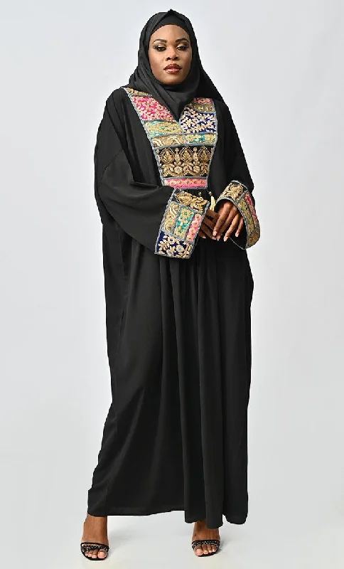 Islamic Designer Abaya With Intricate Lace Detailing Neck