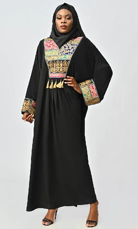 Islamic Designer Abaya With Intricate Lace Detailing Neck