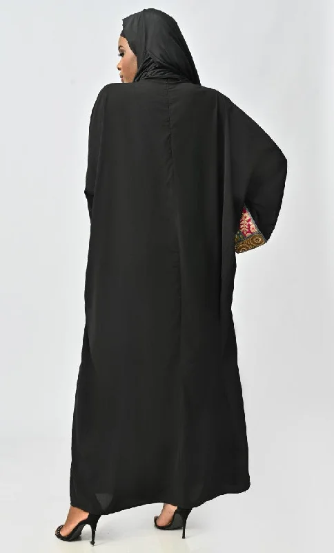 Islamic Designer Abaya With Intricate Lace Detailing Neck