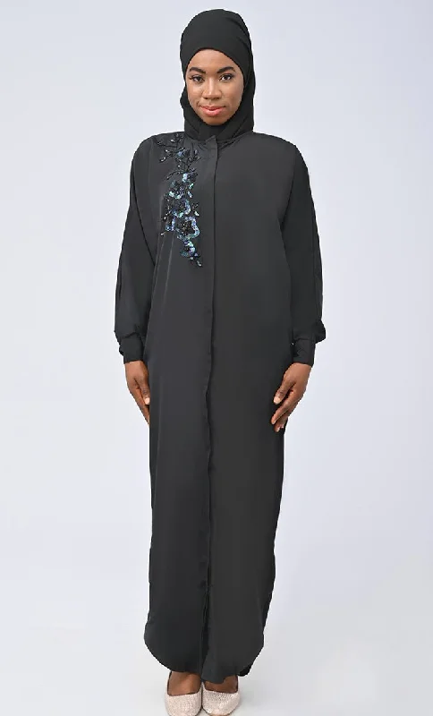 Islamic Umbrella Cut Kashibo Hidden Button Down Abaya