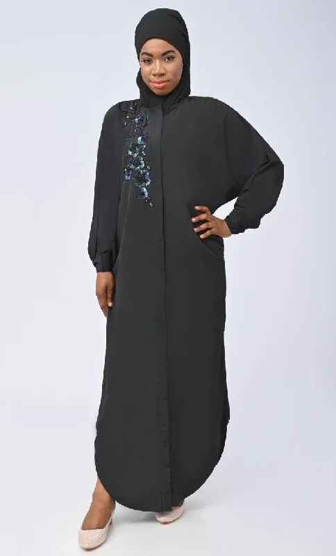 Islamic Umbrella Cut Kashibo Hidden Button Down Abaya