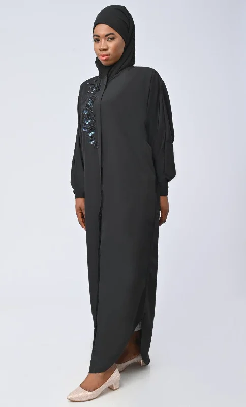 Islamic Umbrella Cut Kashibo Hidden Button Down Abaya