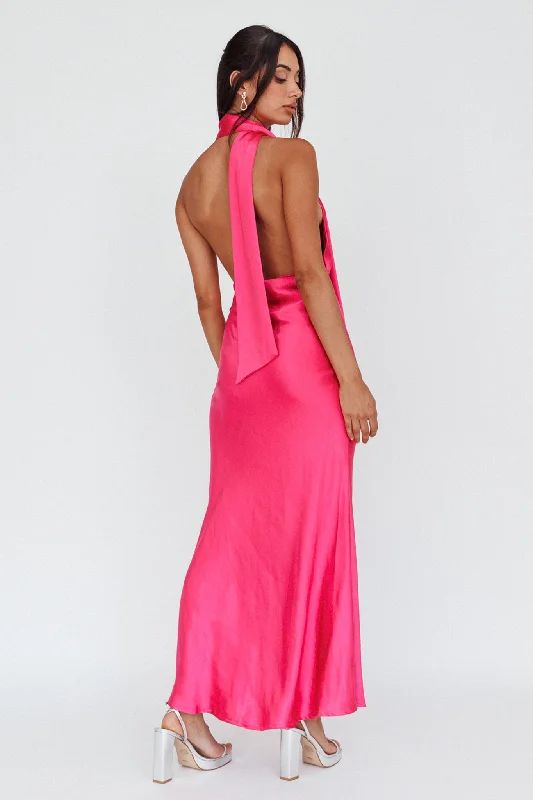 Italia Azure Halterneck Maxi Dress Hot Pink