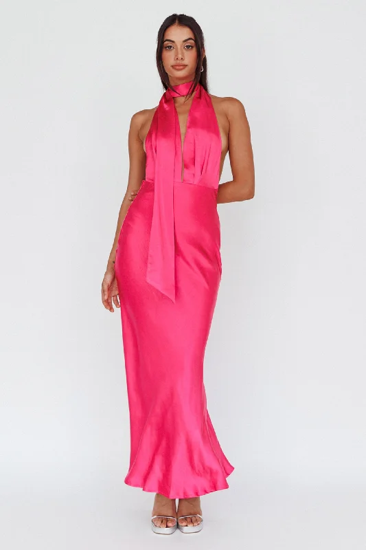 Italia Azure Halterneck Maxi Dress Hot Pink