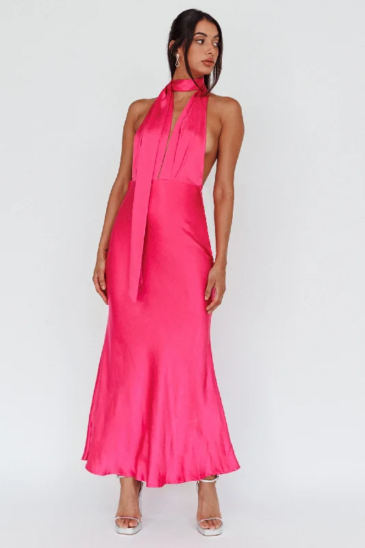 Italia Azure Halterneck Maxi Dress Hot Pink