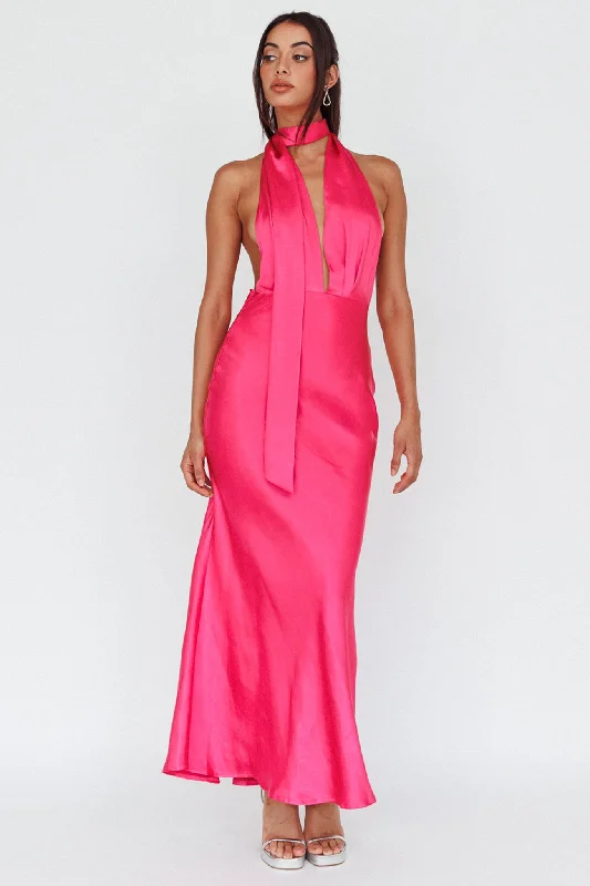 Italia Azure Halterneck Maxi Dress Hot Pink