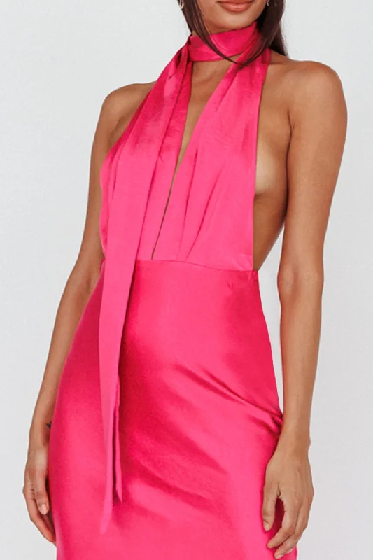 Italia Azure Halterneck Maxi Dress Hot Pink