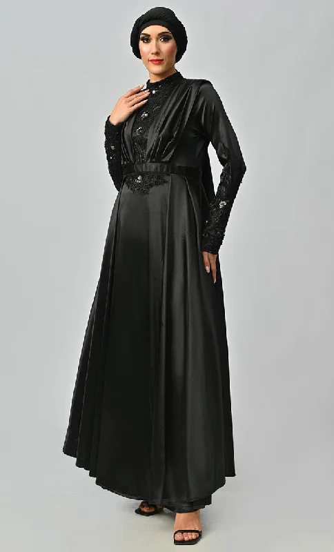 Jordan Flared Skirt With Drape Detailing And Embellished Embroidered Yoke