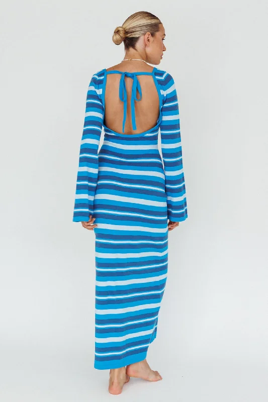 Jozie Long Sleeve Maxi Dress Stripe Blue