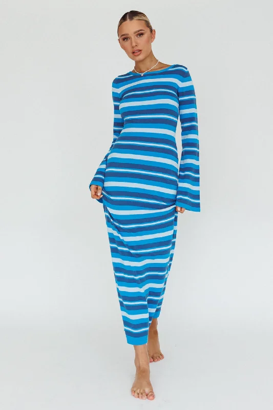 Jozie Long Sleeve Maxi Dress Stripe Blue