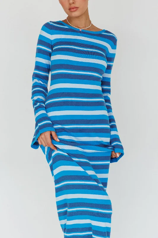 Jozie Long Sleeve Maxi Dress Stripe Blue