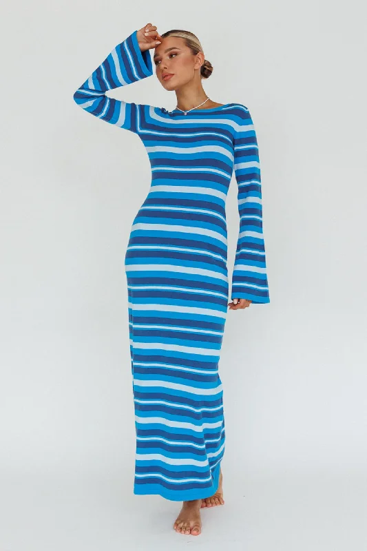 Jozie Long Sleeve Maxi Dress Stripe Blue