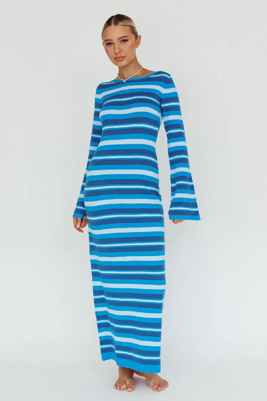 Jozie Long Sleeve Maxi Dress Stripe Blue