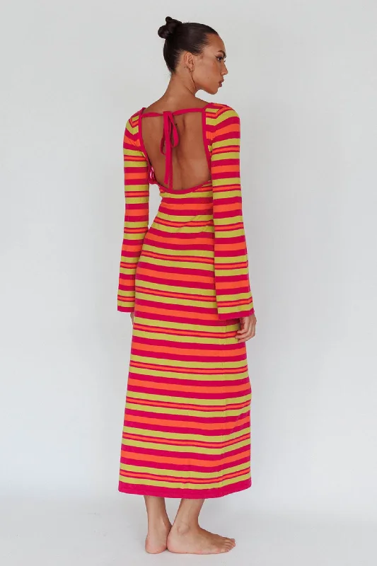 Jozie Long Sleeve Maxi Dress Stripe Orange