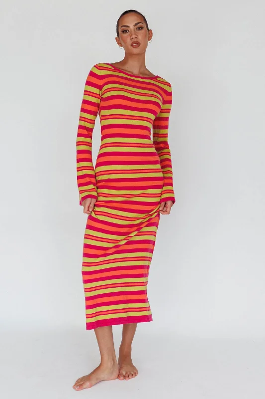 Jozie Long Sleeve Maxi Dress Stripe Orange