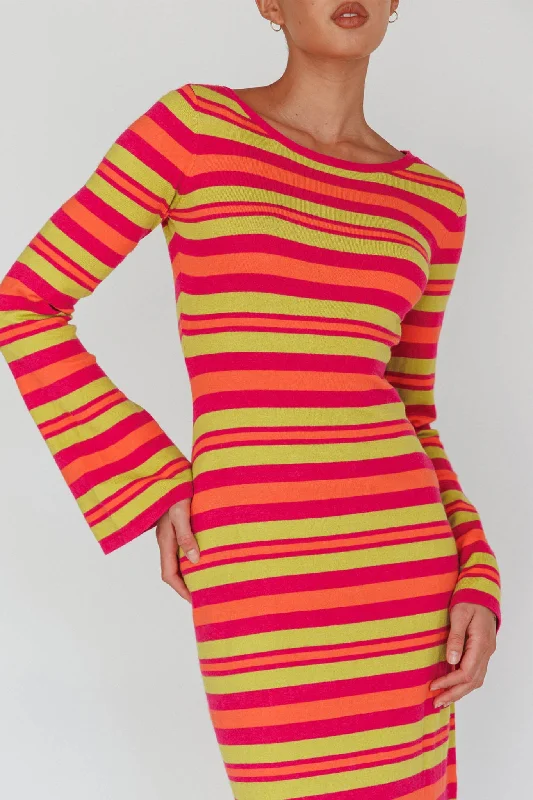 Jozie Long Sleeve Maxi Dress Stripe Orange