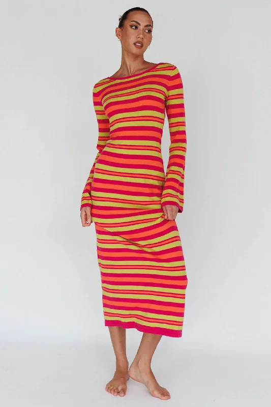 Jozie Long Sleeve Maxi Dress Stripe Orange