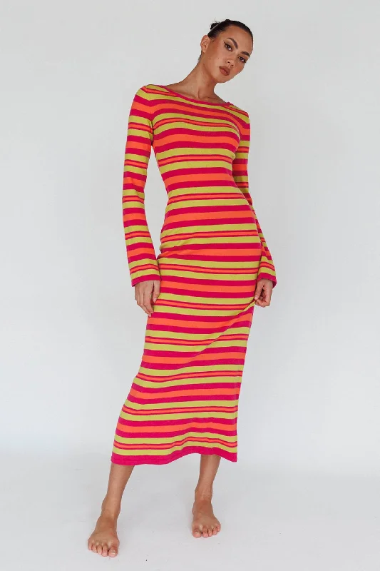 Jozie Long Sleeve Maxi Dress Stripe Orange