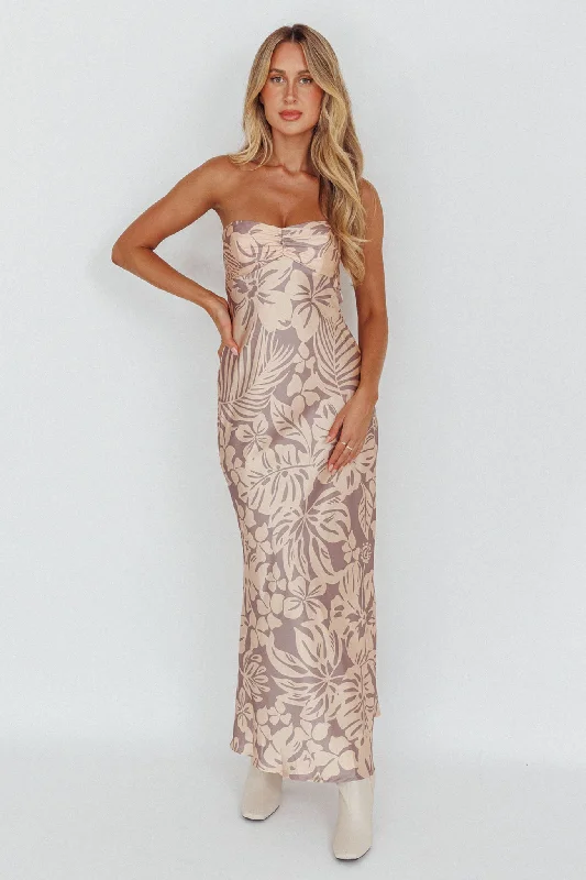 Kona Cowl Back Midi Dress Floral Beige