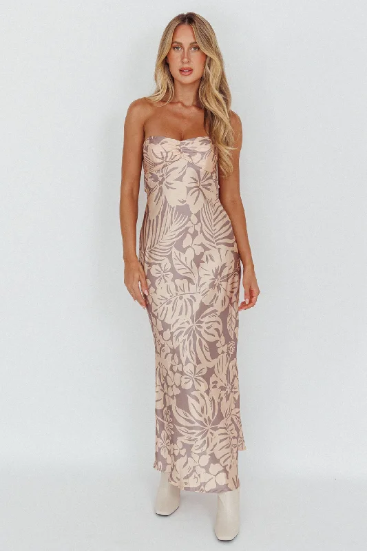 Kona Cowl Back Midi Dress Floral Beige