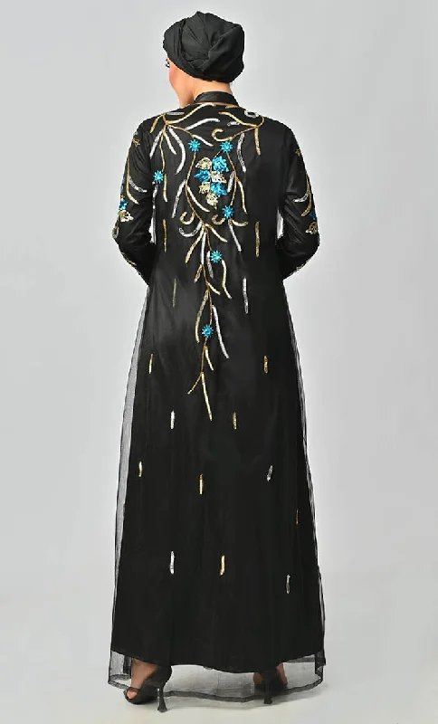 Korean Jewelled All Over Hand Embellished Royal Abaya Dress With Matching Hijab