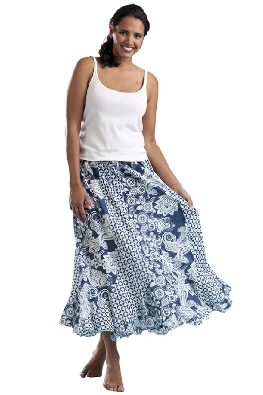 La Cera 100% Cotton Voile Mixed Printed Maxi Skirt