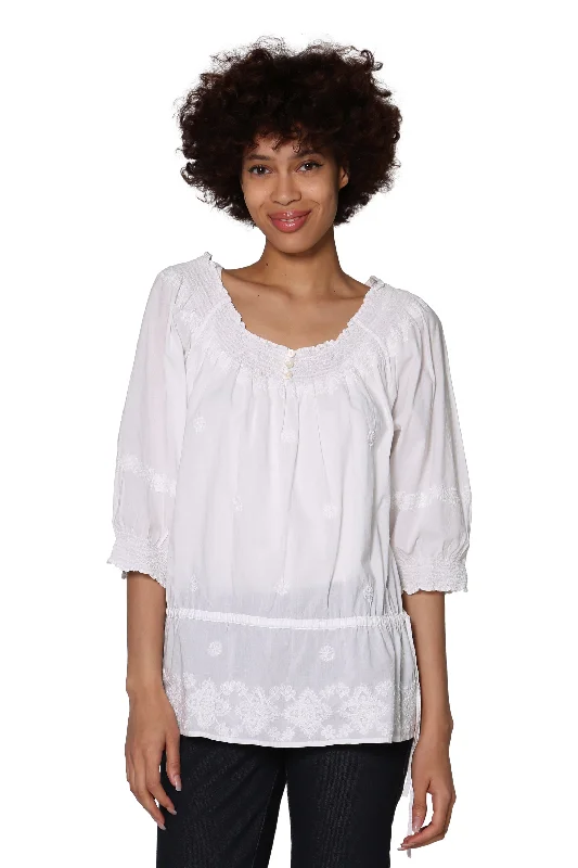 La Cera Hand-Embroidered Smocked Top