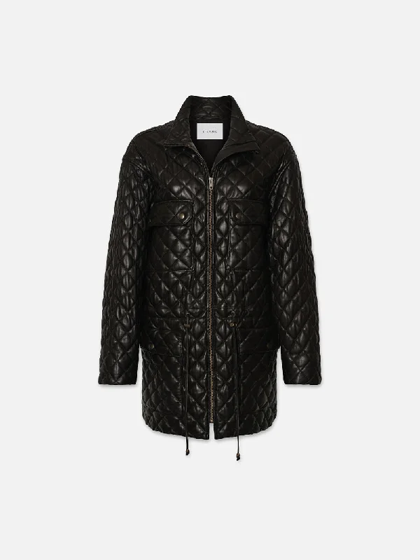 Leather Quilted Parka -- Black