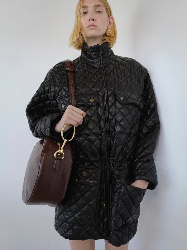 Leather Quilted Parka -- Black