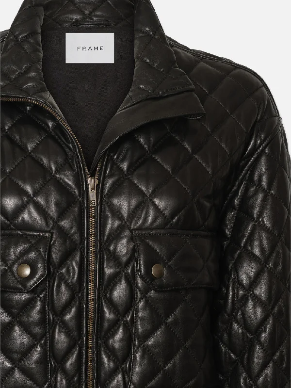 Leather Quilted Parka -- Black