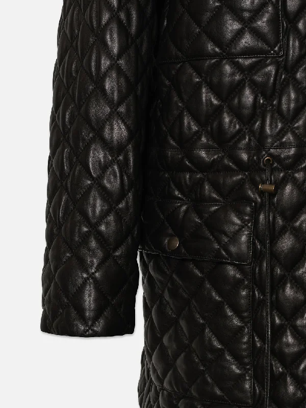 Leather Quilted Parka -- Black