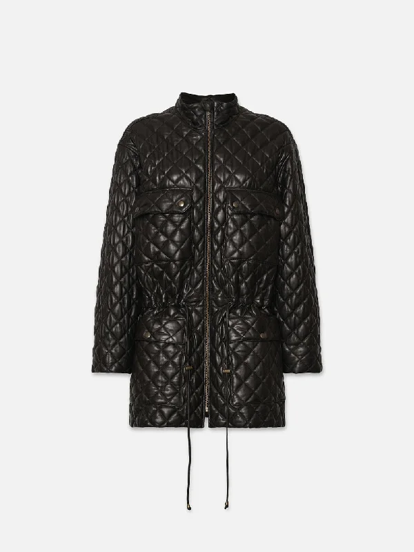 Leather Quilted Parka -- Black