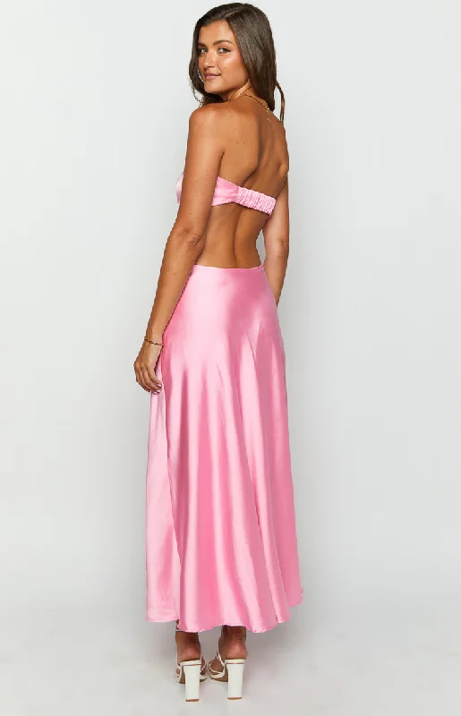 Lili Pink Satin Strapless Maxi Dress