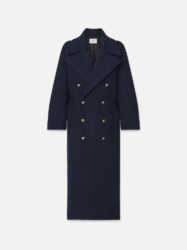 Long Oversized Cocoon Coat -- Navy