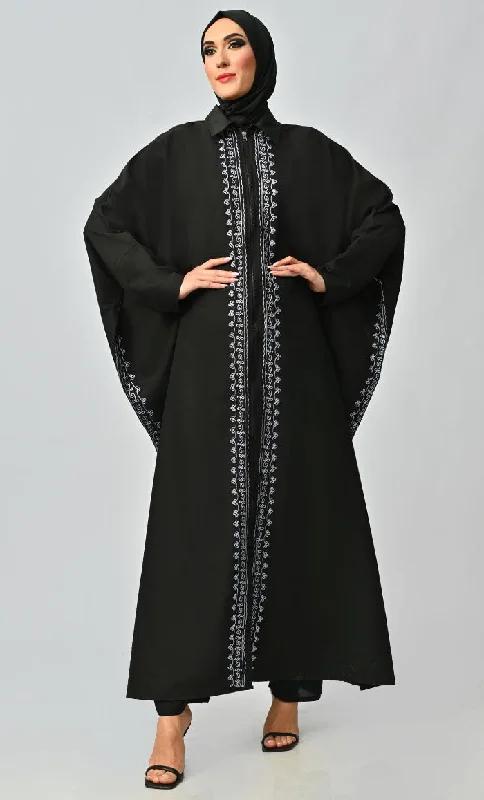 Mahnoor Islamic Embroidered Kaftan Abaya With Front Zipper