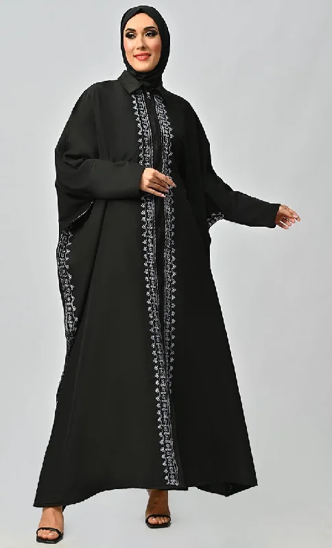 Mahnoor Islamic Embroidered Kaftan Abaya With Front Zipper